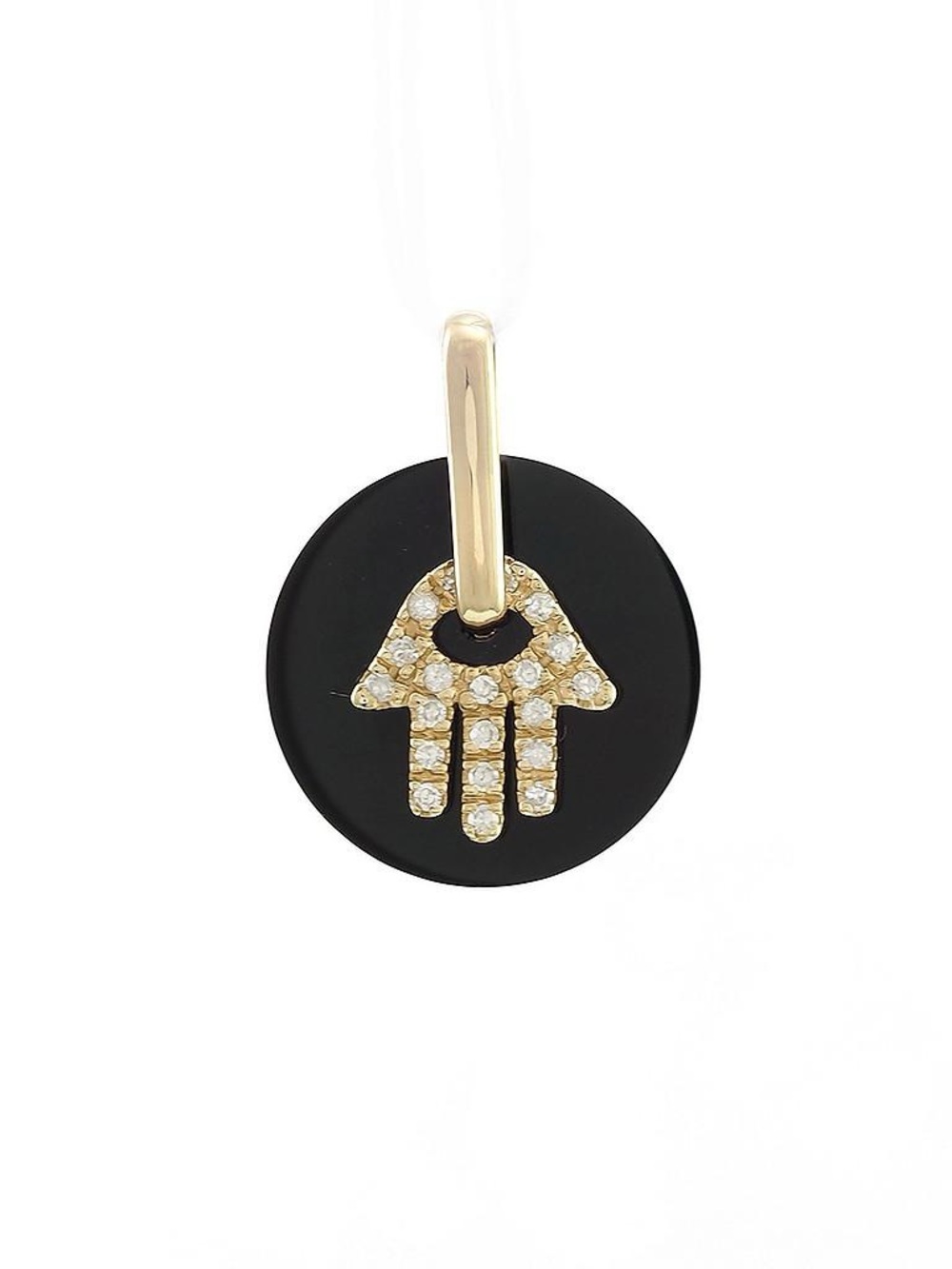 14K Real Yellow Gold Hamsa Single Pave Onyx Pendant